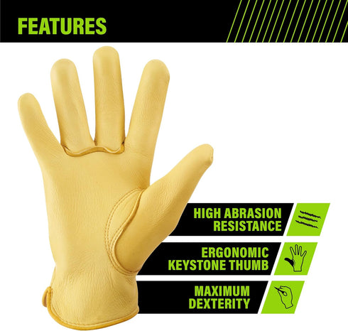 AWP Grain Leather Deerskin Work Gloves for Men and Women, Made with Genuine Top-Grain Deerskin Leather, Large, Tan...
