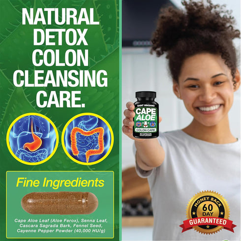 Cape Aloe Colon Cleanse, Detox & Flush - 90 Capsules. Gentle Constipation Relief and Bowel Movement Acting as Natural Herbal Laxative - Supports B...