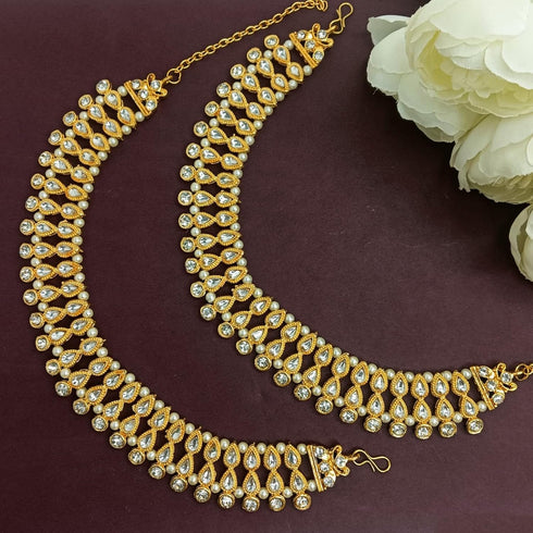 Efulgenz Kundan Anklet Indian Bollywood Crystal Faux Kundan Pearl Wedding Bridal Anklet Set for Women Bracelet Payal Foot Jewelry...