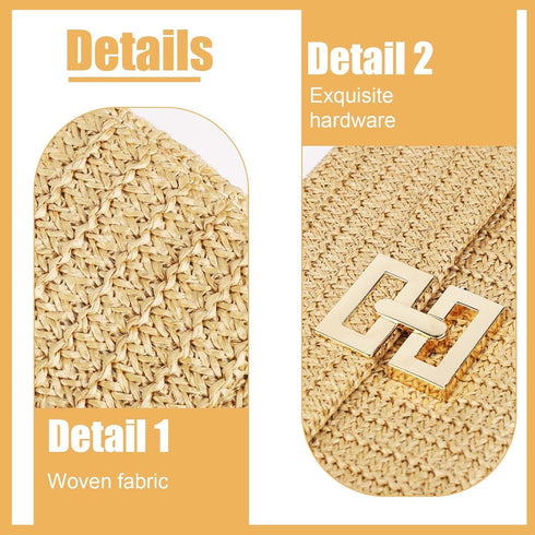 Straw Clutch, Summer Beach Straw Clutch Handbag Straw Tote Bag Boho Style Clutch Purse Handwoven Casual Small Envelope Straw Wallet for Women Girl...