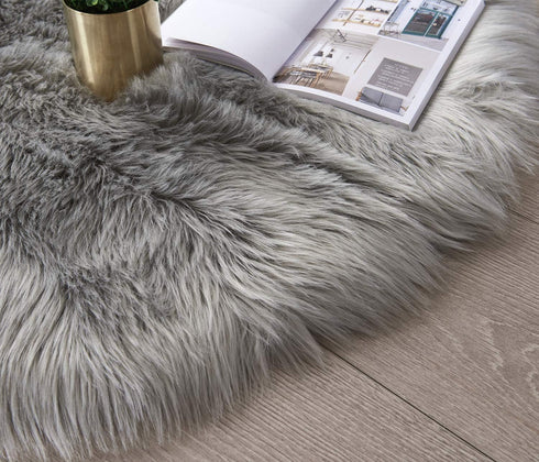SERISSA Faux Sheepskin Fur Area Rug Grey Fur Chair Cover Seat Pad Small Fuzzy Rug for Bedroom Floor Sofa Living Room Decor 2x3 Feet...