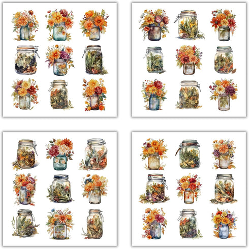 162 Pcs Mason Jar Four Seasons Sticker Book for Journaling Notebooks, Sketchbook, Bookmark Making, Junk Journal, Budget Planner, Scrapbook Art Sup...