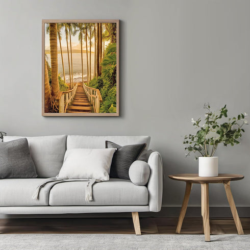 Posterizer 1 pcs-serene coastal scene with tall palm trees and stairway 3-Landscape & Nature Art-Coastal & Nautical Art-Decor for Home & Office- u...