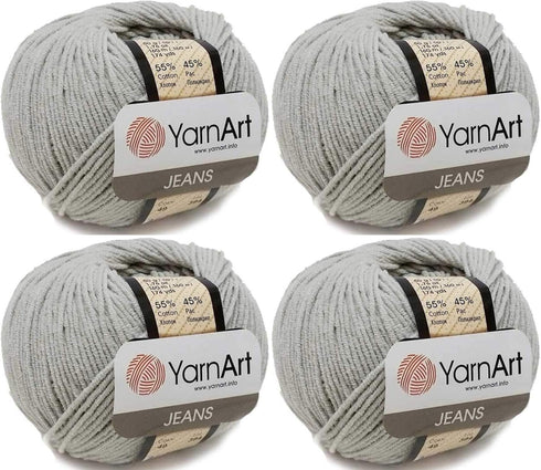 4 Skeins YarnArt Jeans 55% Cotton 45% Acrylic Yarn Blend Thread Crochet Hand Knitting Art Lot of 4skn 200 gr 696 yds (49-Light Grey)...
