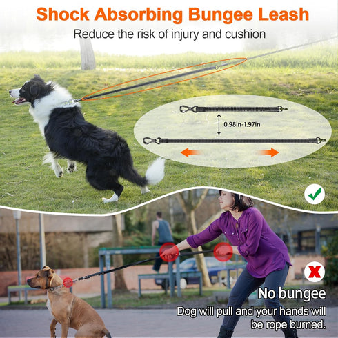 NTR Dog Leash, 3/4/5/6/8/10/15/20/26/30/36/50/100FT Dog Lead with Upgrade Swivel Lockable Hook & Ergonomic Padded Handle, Reflective Bungee Long T...