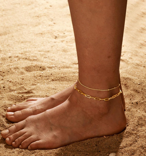 RLMOON Ankle Bracelets for Women Gold Anklets Waterproof Layered Dainty 14K Gold Plated Cuban Link Chain Anklets Boho Summer Beach Foot Jewelry Gi...