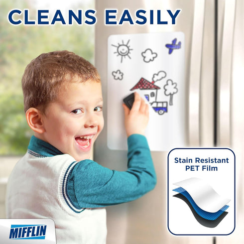 Mifflin-USA Magnetic Dry Erase White Board Sheet for Fridge (12x8''), Stain-Resistant Refrigerator Whiteboard Organizer, Kitchen Planner Board w/ ...