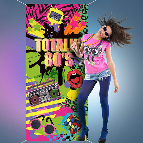Totally 80's Door Cover, Large Fabric 80's Hip Hop Sign Graffiti Backdrop, Party Retro Decoration Banner for Theme Party Supplies Favors, 78.7 x 3...