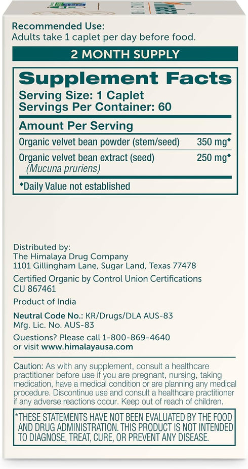 Himalaya Organic Mucuna/Pruriens Herbal Supplement, Supports Relaxation, Tension Relief, Brain Function, Non-GMO, USDA Organic, Vegan, Gluten Free...
