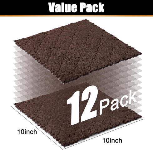 12 Pack Kitchen Cloths Dish Towels (10" x 10", Dark Grey & Brown), Super Soft and Absorbent Dish Cloths, Coral Velvet Microfiber Cleaning Cloth, N...