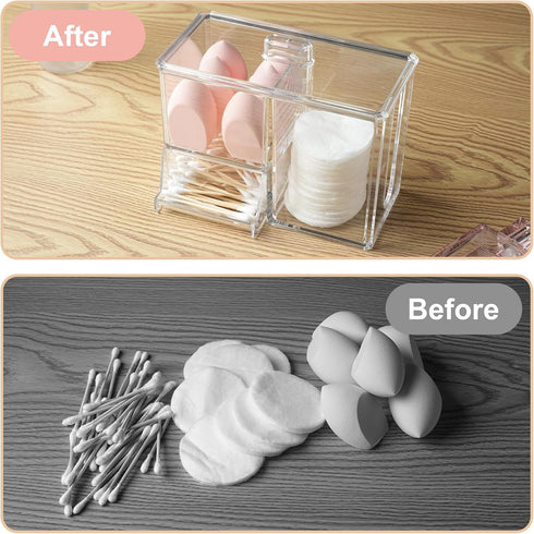 Qtip Holder, Cotton Pads Dispenser with Lid 3 in 1 Cotton Balls Swab Container Clear Acrylic Cosmetic Storage for Bathroom Countertop...