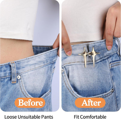 Jeans Button Pins, 6pcs Alloy Detachable Star Tightener Loose Pants Waist Clips Decorative Jean Charms Fit Fixer Adjuster Easy to Pull Buckle for ...