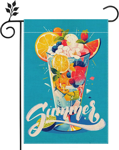 Summer Garden Flag, Fruits Drink Garden Flag, 12x18 Inch Double Sided Burlap, Yard Lawn Garden Flag, Outdoor Patio House Decoration...