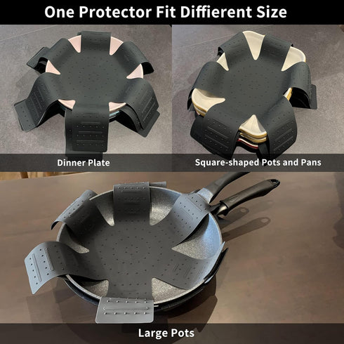 Pot & Pan Protectors, 3-Piece Silicone Cookware Protector Pad, Stacking Pan Protector. It Has a Unique Opening and Fixing Design That Can be Used ...