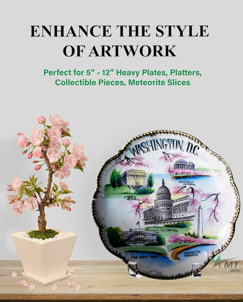 AMT 2 Pack 5 Inch Acrylic Plate Stands for Display Plate Holder Display Stand + Frame Holder Stand for Picture, Decorative Plate, Book, Photo Ease...