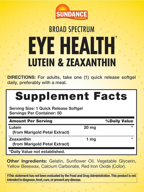 Sundance Lutein and Zeaxanthin Supplement | 50 Softgels | for Eye Health | Non-GMO and Gluten Free Formula...