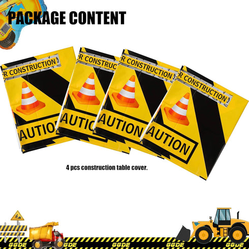 GGDE 4 Pcs Construction Tablecloth Boys Birthday Dump Truck Theme Plastic Table Cover Party Decor Supplies Yellow...