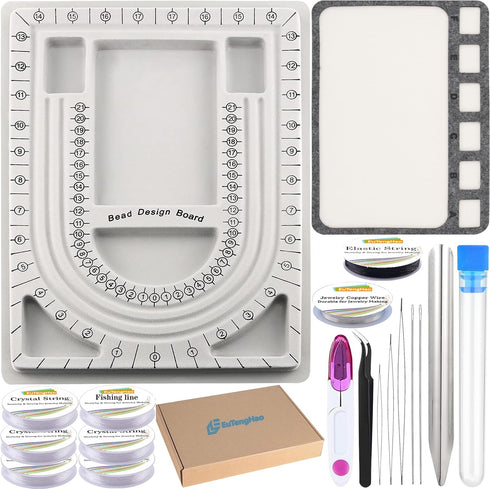 EuTengHao Bead Design Board with Beading Mat Kit, Grey Flocked, All-in-One Jewelry String Beading Needles Jewelry Organizer Tray for Creating Brac...