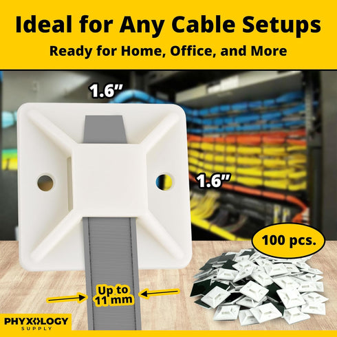 Super-Adhesive X-Large Cable Tie Mounts 100 Pack For Fast, Frustration-Free Wire Management. Anchor These Zip Tie Bases Tools-Free With Sticky Bac...