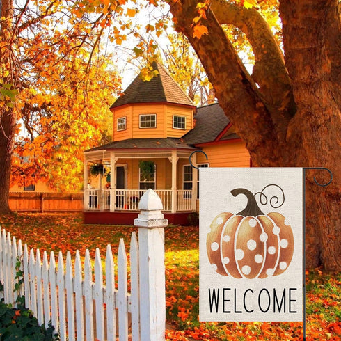 Fall Garden Flag?Welcome Pumpkin Fall Flag 12X18inch?Double Faced Linen Material ?Outdoor Fall Decor?Farmhouse Welcome Banner Pumpkin Decor...