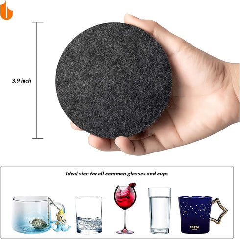 Urbanstrive 6 PCS Coasters Absorbent Felt Coasters for Drinks Bar Home, 4 Inch (Black Round)...