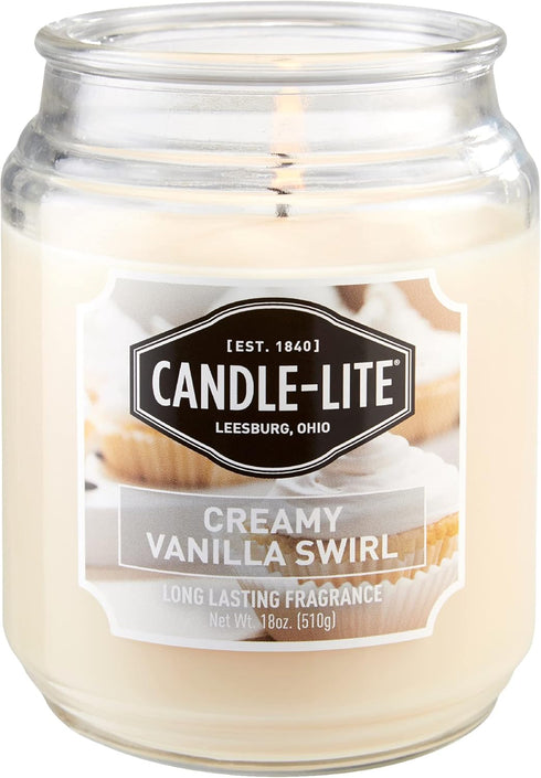 Candle-lite Scented Candles, Creamy Vanilla Swirl Fragrance, One 18 oz. Single-Wick Aromatherapy Candle with 110 Hours of Burn Time, Off-White Col...