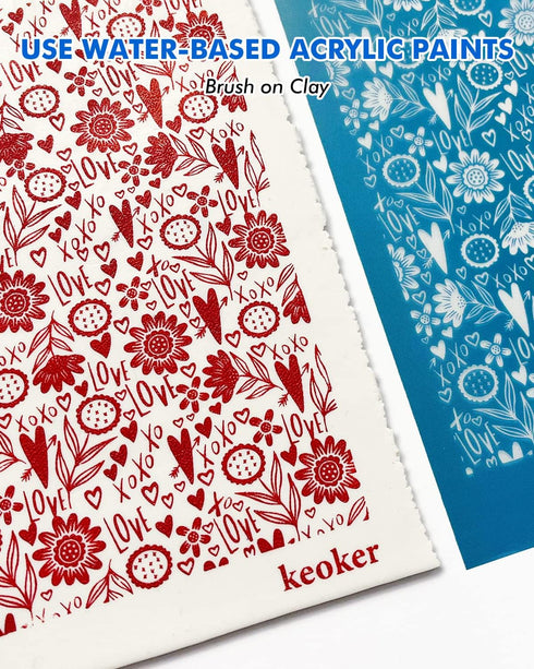 KEOKER Valentines Silk Screen for Polymer Clay, 3PCS Valentine Silk Screen Polymer Clay, Valentines Day Silk Screen Stencils for Polymer Clay, Hea...