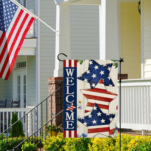 4th of July Garden Flag Welcome Stars Patriotic Striped Independence Day Flag Vertical Double Sided Patriotic Memorial Day American Veteran Holida...