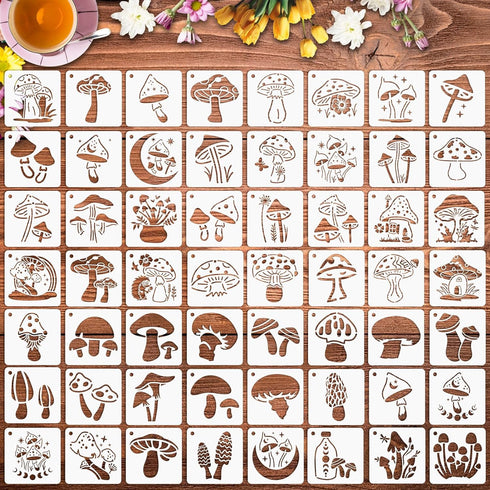 Augshy Mushrooms Stencils Template, 56 Pack Reusable Plastic Template Stencils Moon Flowers Stencils for Painting on Wall Floor Decor DIY Rock Pai...