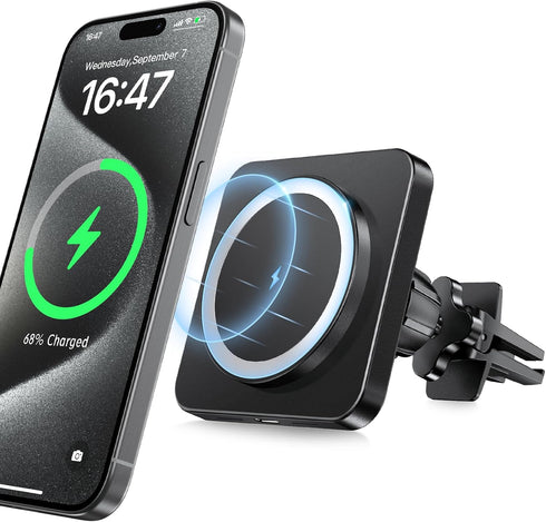 Magnetic Car Mount Charger (HaloLock), 15W Magnetic Wireless Car Charger, Air Vent/Dashboard Phone Holder Mount for iPhone 15/14/13/12, Fast Charg...