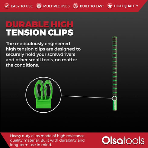Olsa Tools Tool Holder Clips | 10 Pieces | Fits Magnetic and Wall Mount Screwdriver Organizers | Green...