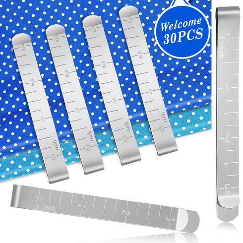 WXJ13 30 PCS Sewing Clips 3 Inches Measurement Ruler Quilting Supplies Stainless Steel Hemming Clips Metal Hemming Tool for Fabric Marking Pinning...