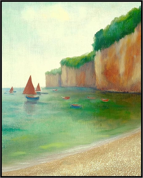 Posterizer 1 pcs-coastal scene-sea and boats-retro painting style 3-Coastal & Nautical Art-Gift for Street Art, Mural Fans -Decor for Home & Offic...