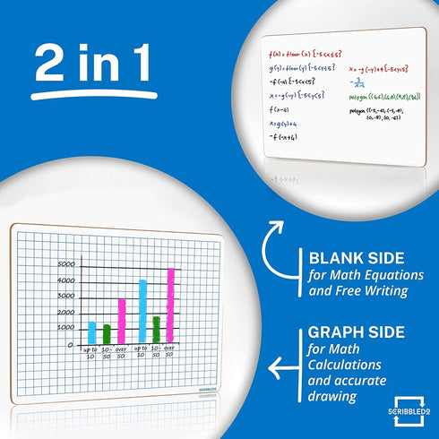 SCRIBBLEDO Dry Erase Grid Whiteboard 9" x 12" Double Sided Graph White board with Grid Lines for Kids and Students Portable Dry Erase Lapboards fo...