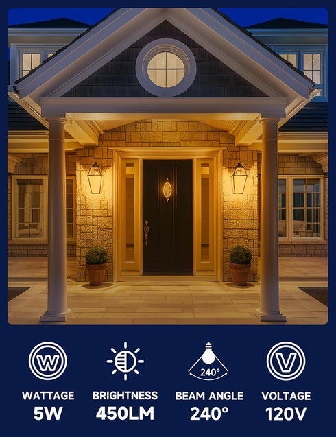 Yellow Amber Bug Light Bulbs, LED Bug Lights for Outside Porch Lights, A15 Small Amber Night Light Bulb, 5W Equivalent 40W E26 Yellow Bulbs Outdoo...