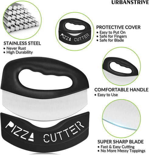 Urbanstrive Heavy Duty Stainless Steel Pizza Cutter with Cover, Super Sharp Blade Pizza Knife Pizza Cutter Rocker, Perfect Kitchen Gadgets for Piz...