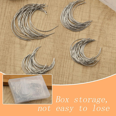 100 PCS Curved Needles, Curved Sewing Needles, Leather Needles, Weaving Needle for Carpet Leather Canvas Repairing, Blocking Knitting, Modelling a...