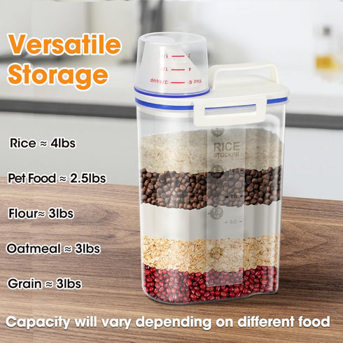 TBMax Rice Container 4 Lbs / 2 Kg Rice Dispenser with Measuring Cup, BPA-Free Plastic Kitchen Pantry Food Storage Holder for Oatmeal Flour Grain, ...