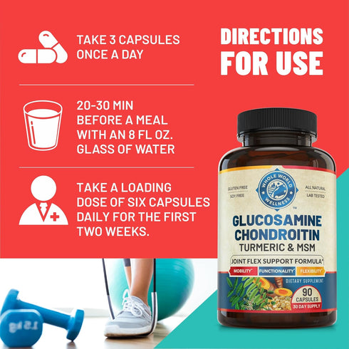 Glucosamine Chondroitin MSM Turmeric Boswelia - Joint Support Supplement. Helps with Inflammatory Response, Occasional Discomfort Relief for Knees...