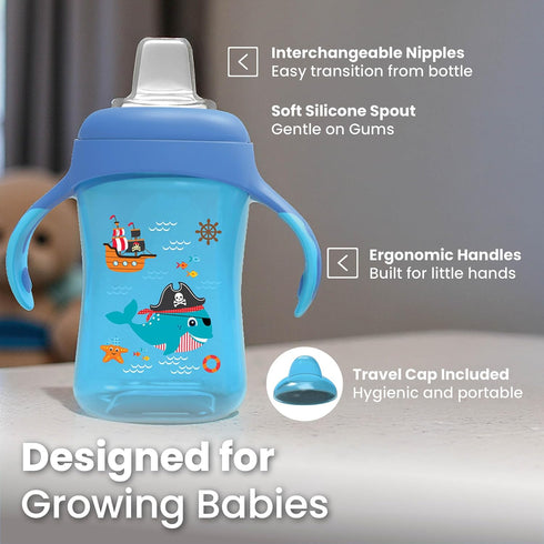Avima Baby 10 oz Spill Proof Baby Sippy Cup w/Interchangeable Soft Spout Nipple - Trainer Sippy Cup with Handles - BPA Free & Dishwasher Safe Kids...