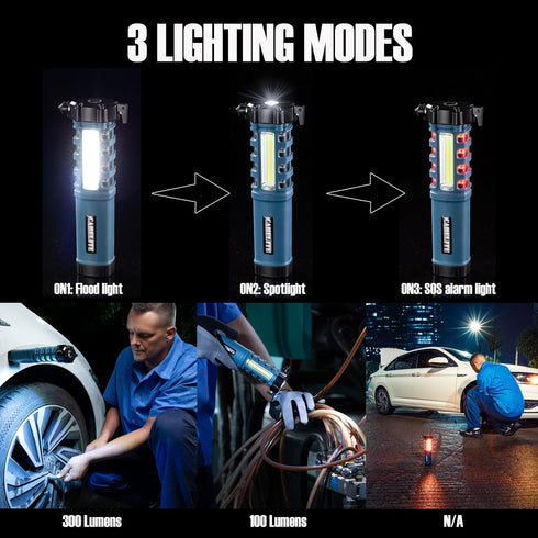 Multi-Function LED Work Light, Essential 5-in-1 Car Escape Tool, Life Saving Survival Kit: Seatbelt Cutter Hammer Breaker Worklight Flashlight Fla...