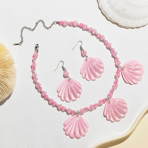 Pink Seashell Necklace Earrings Set Girls Costume Dress Up Accessories Jewelry for Girls Women...
