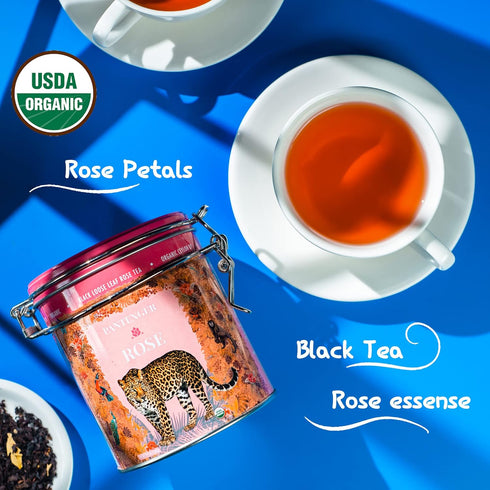 Rose Tea Bags -20 XL Pyramid Sachets- Rose Tea Organic. Tea Blends -Finest Moroccan Rose Petals and Ceylon OP Black Tea Leaves from Uva- Pantenger...