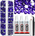 B7000 Clear Glue with 4000PCS Purple Violet Rhinestones for Crafts Clothing Fabric Shoes, Glue Fix Flatback Gems for Nails Face Jewelry, Mixed 5 S...