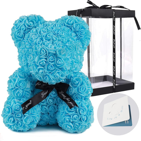 RECUTMS Artificial Rose Bear Flowers Rose Teddy Bear 10 inch Wedding Party Decoration Box for Valentines Day Gift Mothers Day Anniversary Birthday...