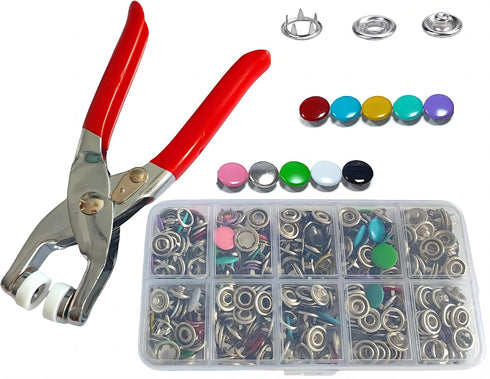 ZZYWWP 100 metal snaps for fabric, snap button kit with Button Pliers, 9.5mm snap buttons for Handmade DIY, Clothing Sewing, Handmade Crafts (10 C...