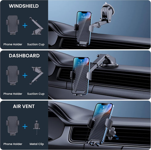 Car Phone Holder Mount Phone Mount for Car Dashboard Windshield Air Vent Universal Cell Phone Automobile Cradles Hands-Free Phone Stand for Car Fi...