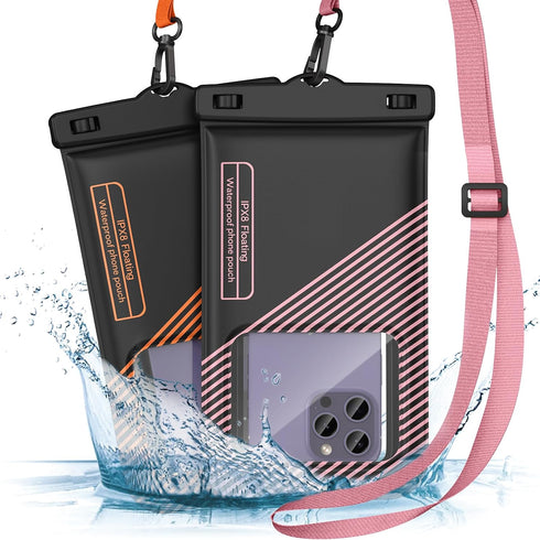 2 Pack Floating Waterproof Phone Pouch Up to 9.0", Large IPX8 Waterproof Phone Case Dry Bag with Detachable Lanyard for iPhone 15/14/13 Pro Max/Ga...