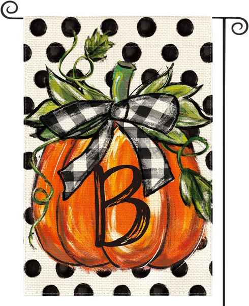 AVOIN colorlife Fall Monogram Letter B Garden Flag Polka Dot Pumpkin 12x18 Inch Double Sided Outside, Small Burlap Family Last Name Initial Yard D...