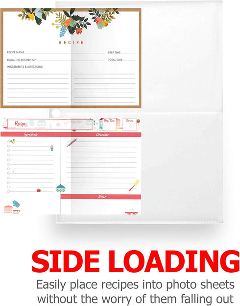 Recipe Card Protectors 8.5x6.8 Inch Recipe Card Sleeves for Mini Binders 4x6 Index Card Sleeves Recipe Book 2 Pocket per Page Refill Sheets, 30 Co...